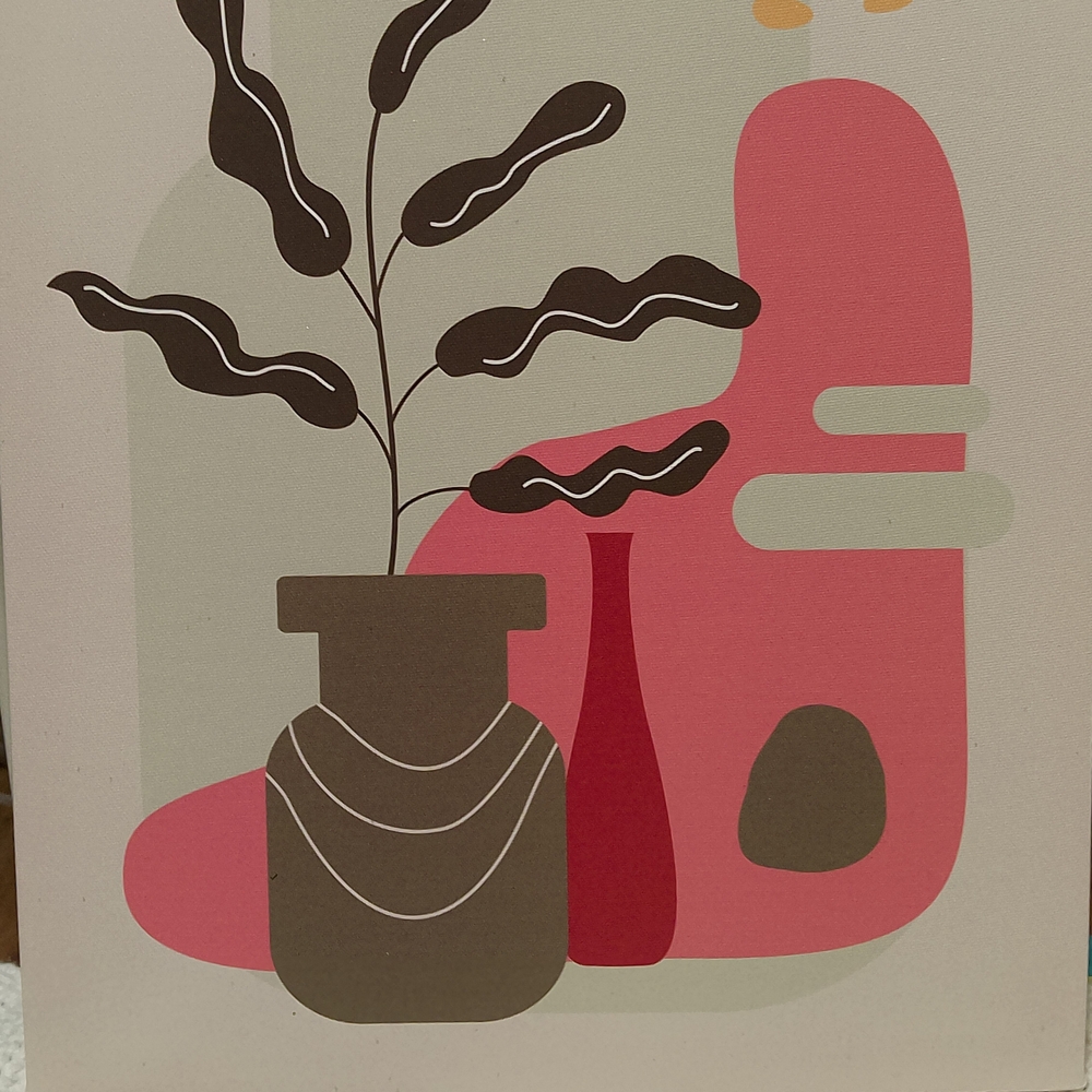 Modern Chic Abstract Plant And Vase Art On Wood Canvas Frame